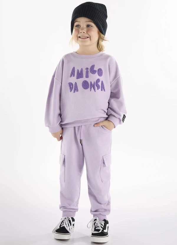 Três e Já - Conjunto Infantil Blusão e Calça Roxo