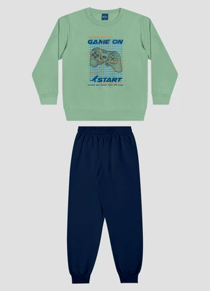 Reirex - Conjunto Infantil Blusão Estampa Game e Calça Verde - REIREX