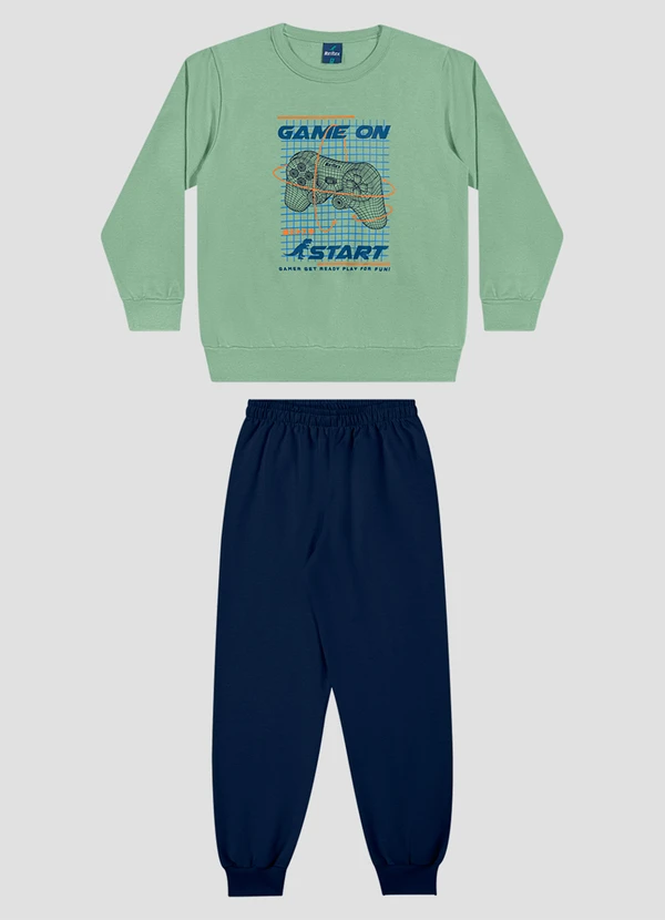 Reirex - Conjunto Infantil Blusão Estampa Game e Calça Verde