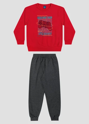Reirex - Conjunto Infantil Blusão Estampa Game e Calça Vermelho - REIREX
