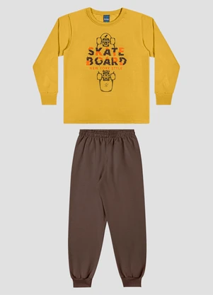 Reirex - Conjunto Infantil Blusão Estampa Skate e Calça Amarelo - REIREX