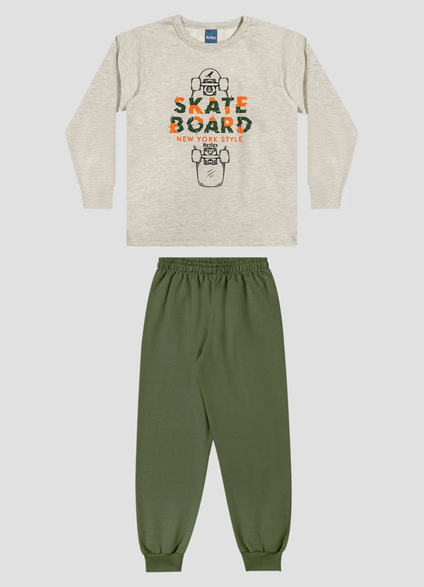 Reirex - Conjunto Infantil Blusão Estampa Skate e Calça Mescla