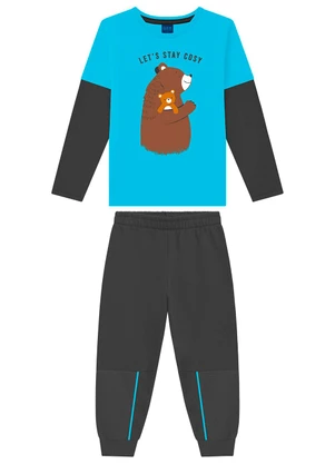 Ddk - Conjunto Infantil Camiseta e Calça Moletom Azul - DDK