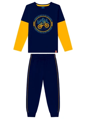 Ddk - Conjunto Infantil Camiseta e Calça Moletom Azul - DDK