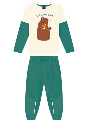 Ddk - Conjunto Infantil Camiseta e Calça Moletom Bege - DDK