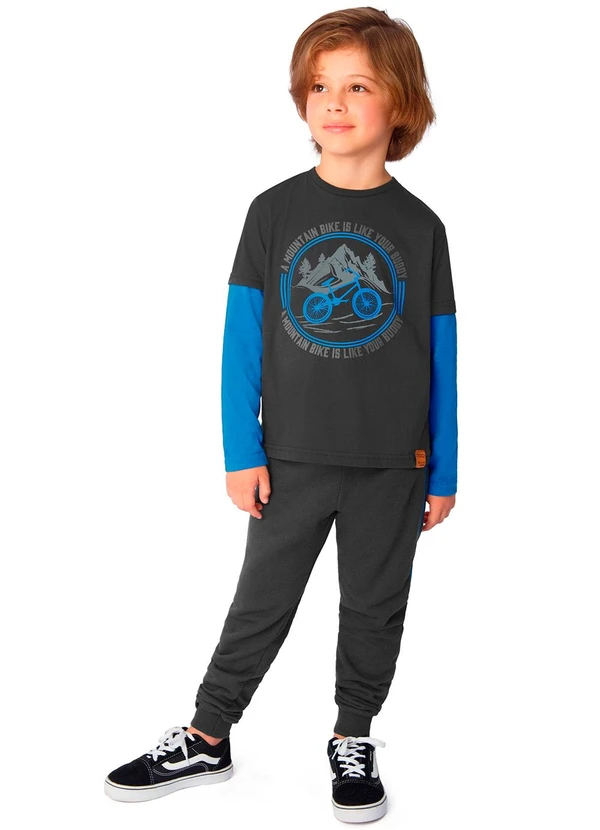 Ddk - Conjunto Infantil Camiseta e Calça Moletom Cinza