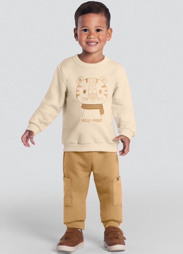 Brandili - Conjunto Infantil com Bordado de Tigre Bege
