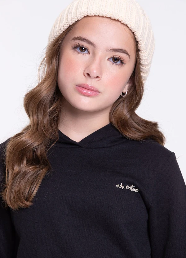 Vida Costeira - Conjunto Infantil Cropped com Capuz Preto 2