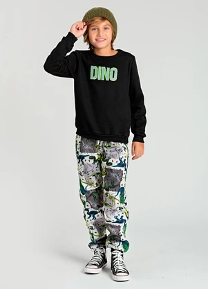 Vida Costeira - Conjunto Infantil de Moletom Dino Preto - VIDA COSTEIRA