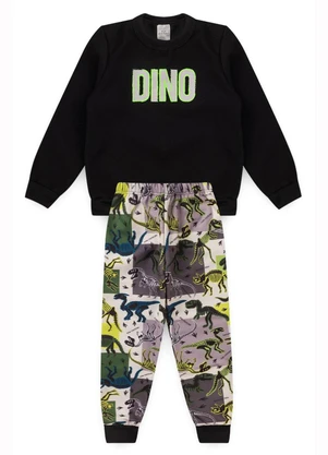Vida Costeira - Conjunto Infantil de Moletom Dino Preto - VIDA COSTEIRA