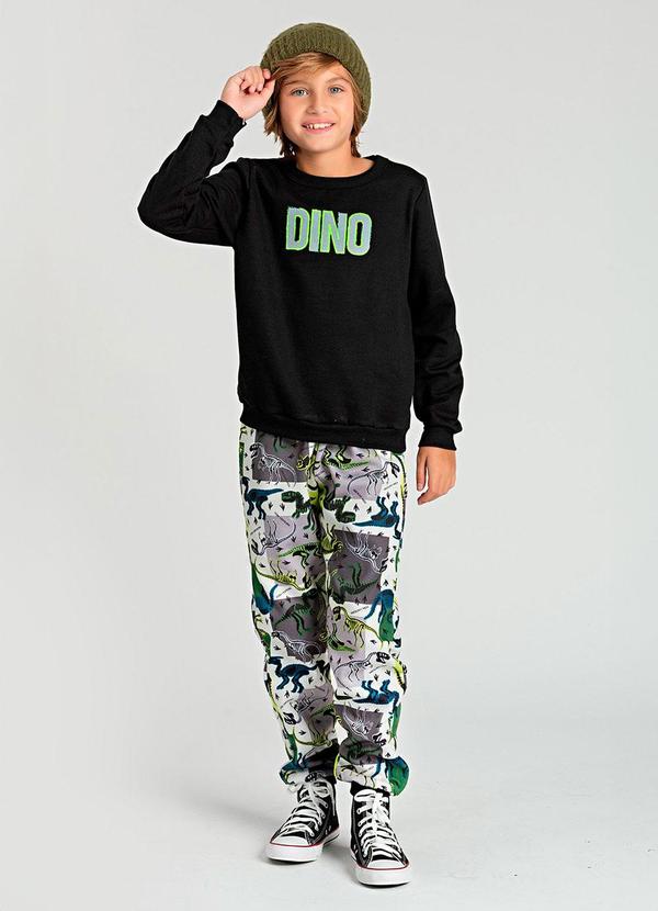 Vida Costeira - Conjunto Infantil de Moletom Dino Preto