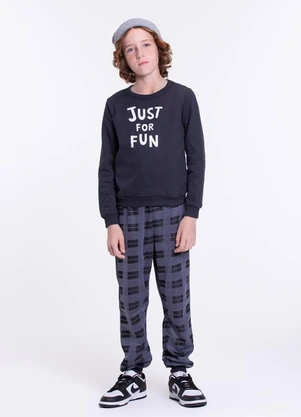 Vida Costeira - Conjunto Infantil de Moletom Just For Fun Preto - VIDA COSTEIRA