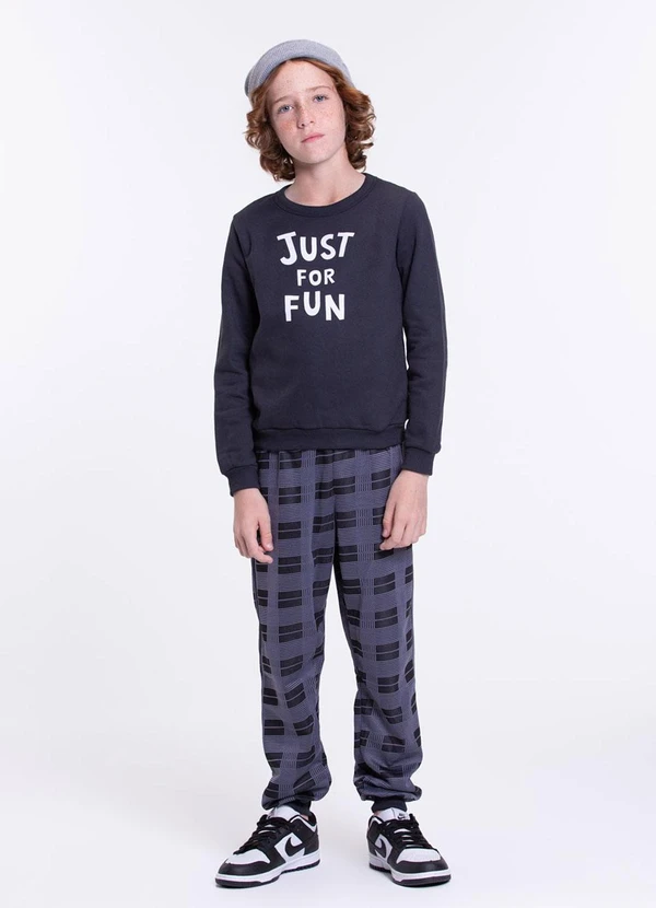 Vida Costeira - Conjunto Infantil de Moletom Just For Fun Preto