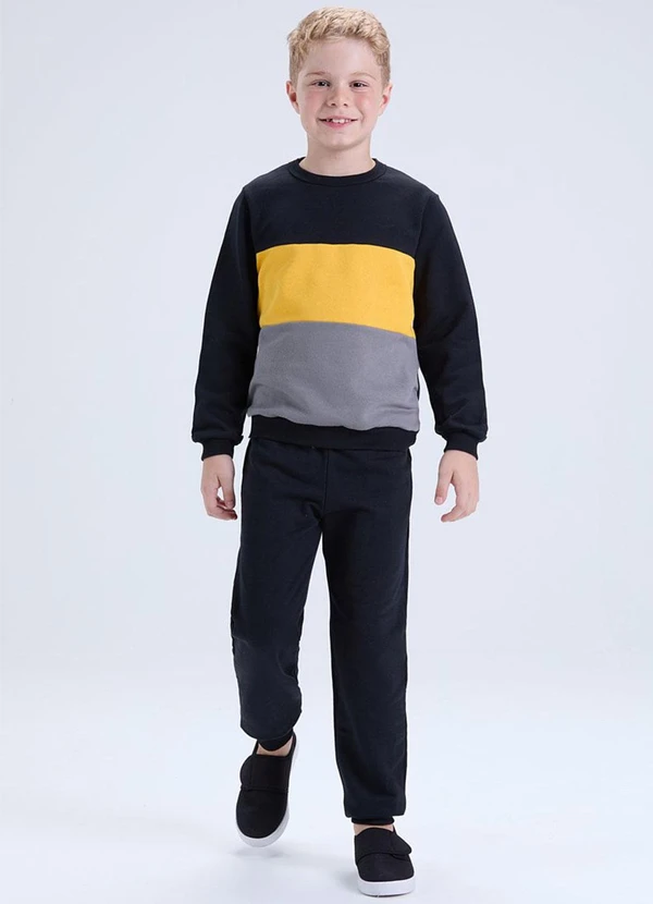 Vida Costeira - Conjunto Infantil de Moletom Tricolor Preto 1