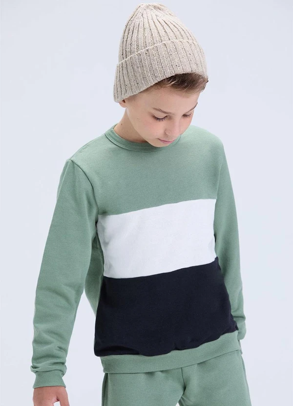 Vida Costeira - Conjunto Infantil de Moletom Tricolor Verde 2