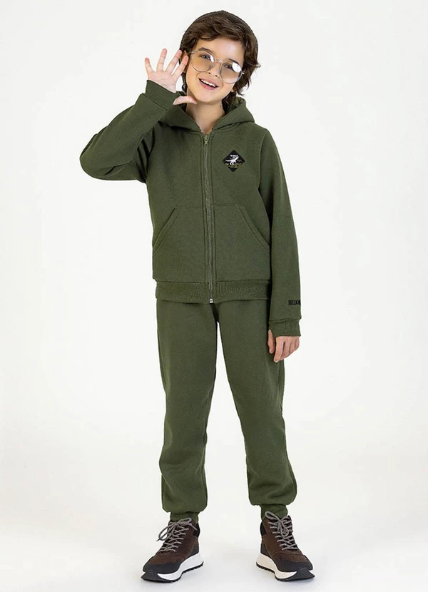 Conjunto Infantil em Moletom e Pelo Sherpa Verde Soft Bonni