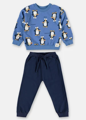 Up Baby - Conjunto Infantil em Moletom Pinguim Azul - UP BABY