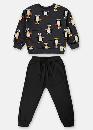 Up Baby - Conjunto Infantil em Moletom Pinguim Azul - UP BABY
