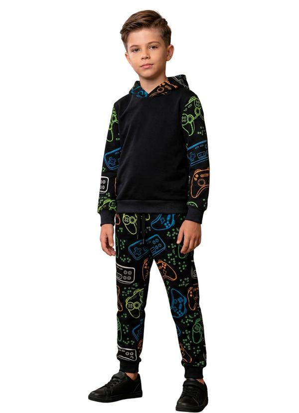 Rosa Azul - Conjunto Infantil Inverno Gaming Preto