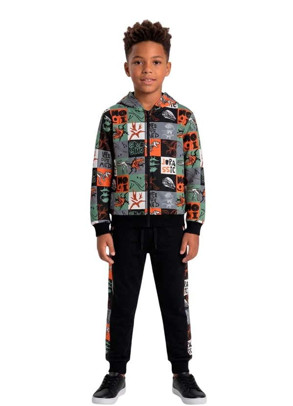 Rosa Azul - Conjunto Infantil Inverno Jurassic Preto