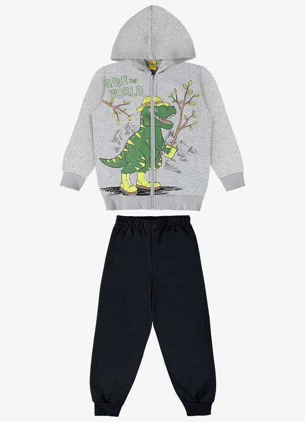 Rovi Kids - Conjunto Infantil Jaqueta com Calça Dino Cinza