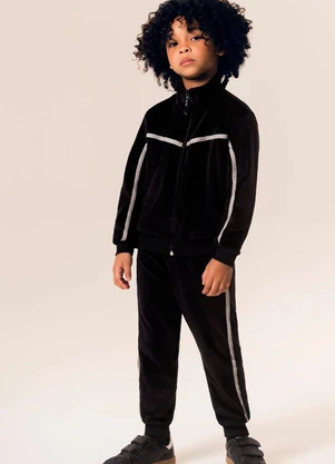 Bugbee - Conjunto Infantil Jaqueta e Calça Plush Preto - BUGBEE