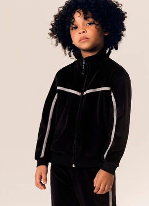 Bugbee - Conjunto Infantil Jaqueta e Calça Plush Preto - BUGBEE