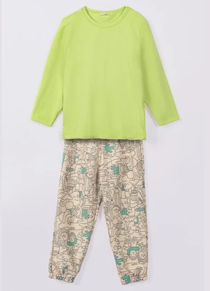 Bugbee - Conjunto Infantil Malha e Moletom Estampado Verde - BUGBEE
