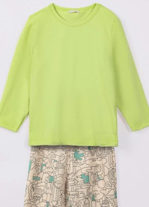 Bugbee - Conjunto Infantil Malha e Moletom Estampado Verde - BUGBEE