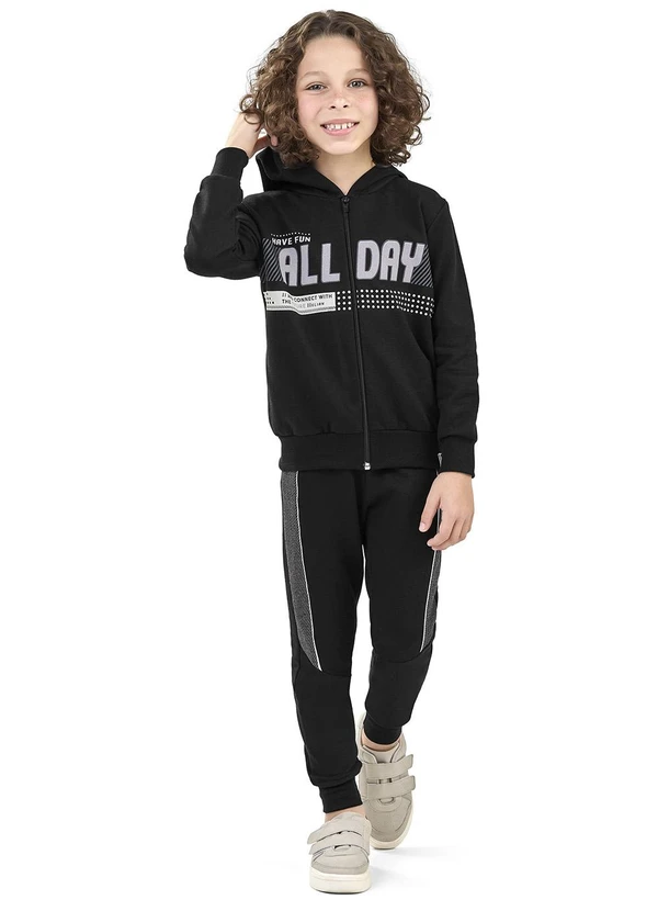 Elian - Conjunto Infantil Manga Longa Esportivo Preto