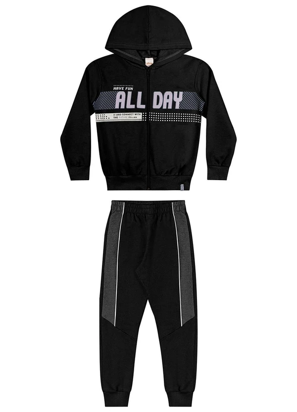 Elian - Conjunto Infantil Manga Longa Esportivo Preto 2