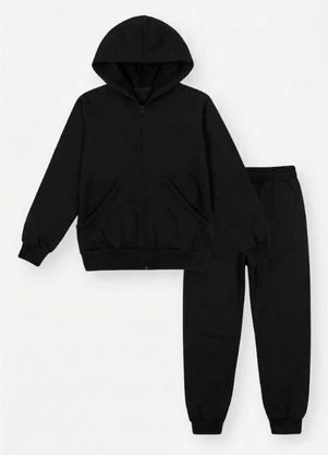 Abrange - Conjunto Infantil Menina em Moletom Preto - ABRANGE