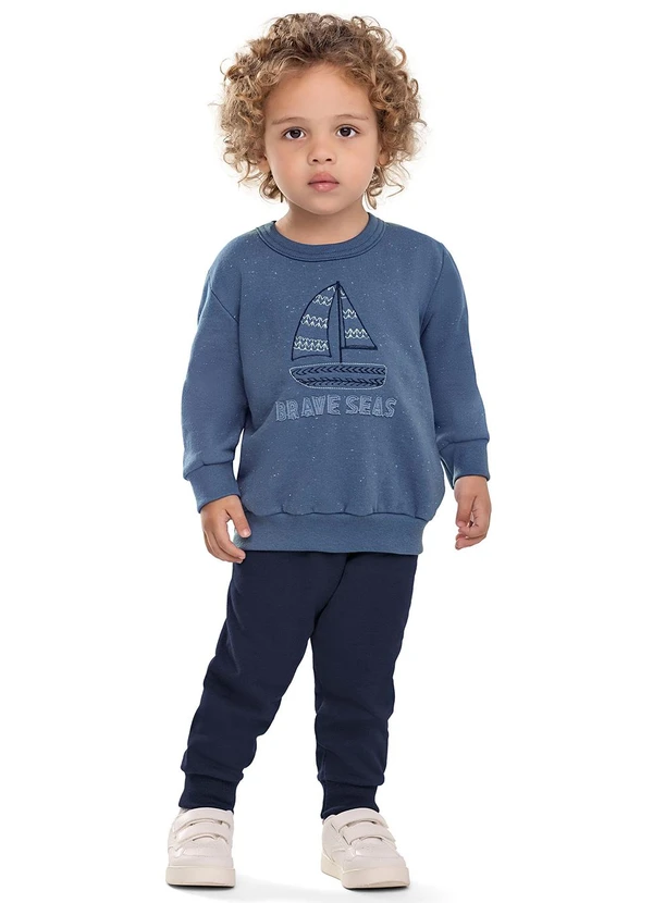 Elian - Conjunto Infantil Menino Barco Bordado Azul