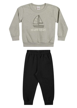 Elian - Conjunto Infantil Menino Barco Bordado Cinza - ELIAN
