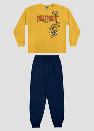 Reirex - Conjunto Infantil Menino Blusão com Estampa e Calça Amarelo - REIREX