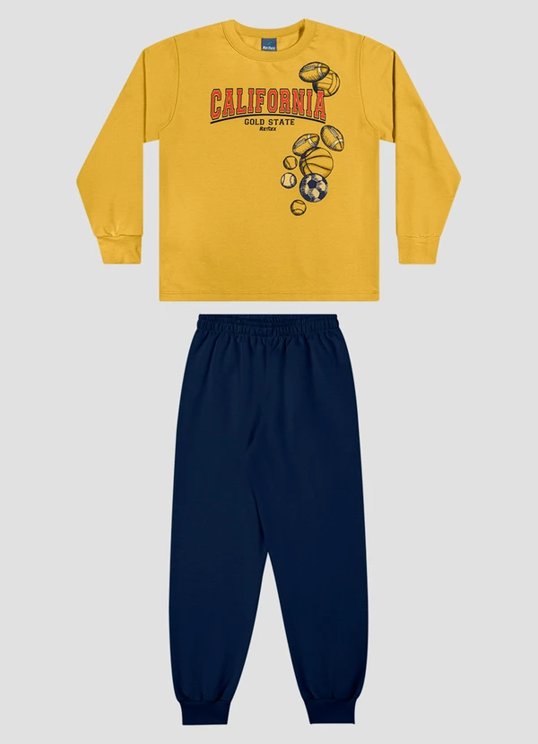 Reirex - Conjunto Infantil Menino Blusão com Estampa e Calça Amarelo