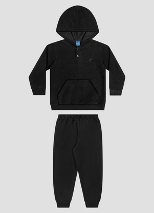 Reirex - Conjunto Infantil Menino Blusão e Calça em Moletom Preto - REIREX