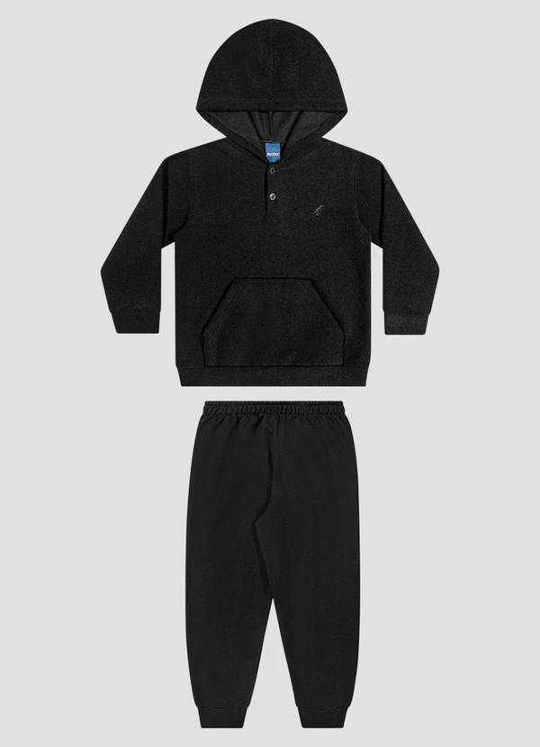 Reirex - Conjunto Infantil Menino Blusão e Calça em Moletom Preto