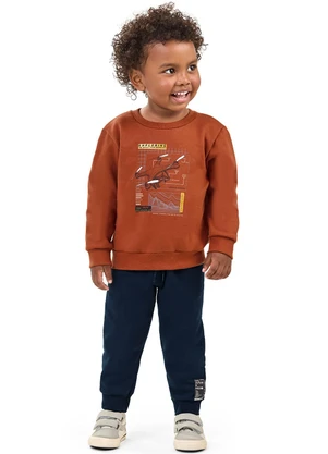 Elian - Conjunto Infantil Menino Blusão e Calça Marrom - ELIAN