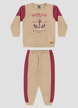 Reirex - Conjunto Infantil Menino Blusão e Calça Moletom Náutico Bege - REIREX