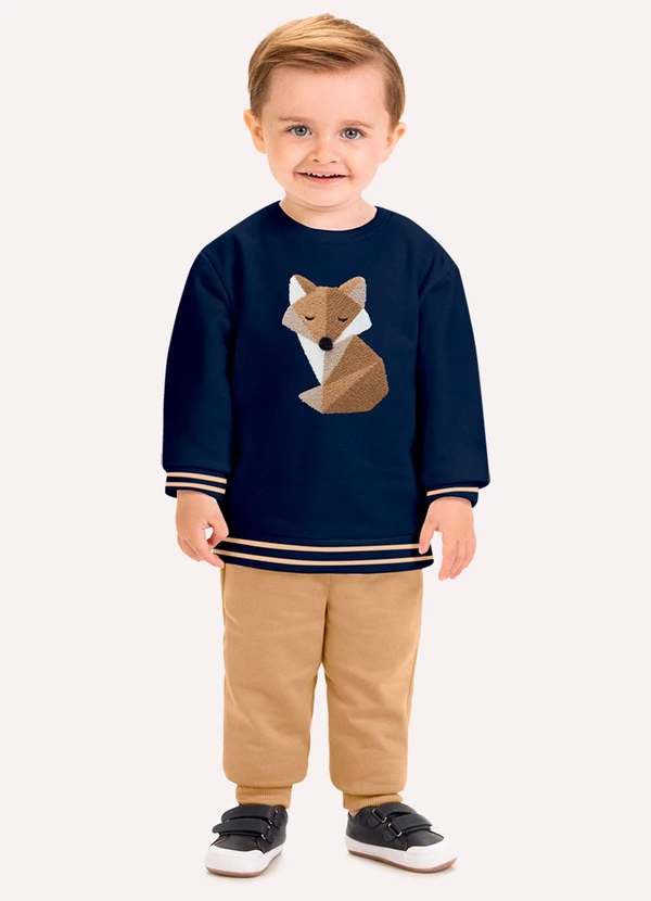 Milon - Conjunto Infantil Menino Bordado Azul