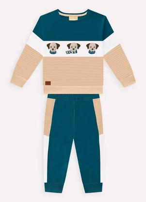 Milon - Conjunto Infantil Menino Bordado Bege - MILON