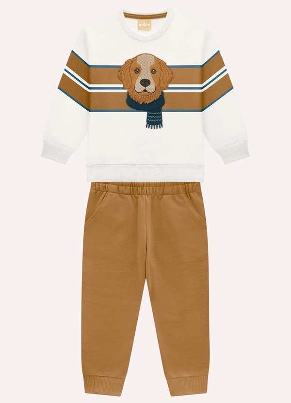 Milon - Conjunto Infantil Menino Bordado Branco