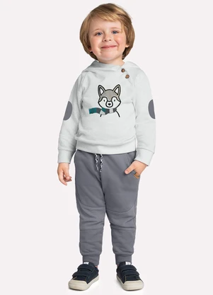 Milon - Conjunto Infantil Menino Bordado Cinza - MILON