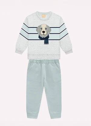 Milon - Conjunto Infantil Menino Bordado Cinza - MILON