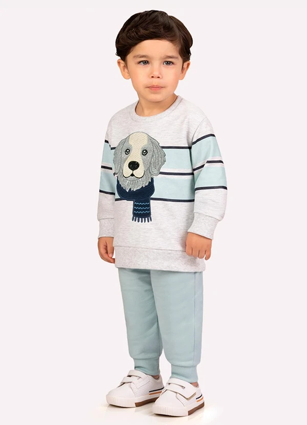 Milon - Conjunto Infantil Menino Bordado Cinza