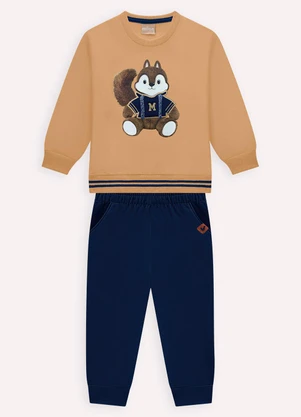 Milon - Conjunto Infantil Menino Bordado Marrom - MILON