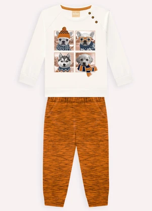 Milon - Conjunto Infantil Menino Cachorrinhos Off White - MILON
