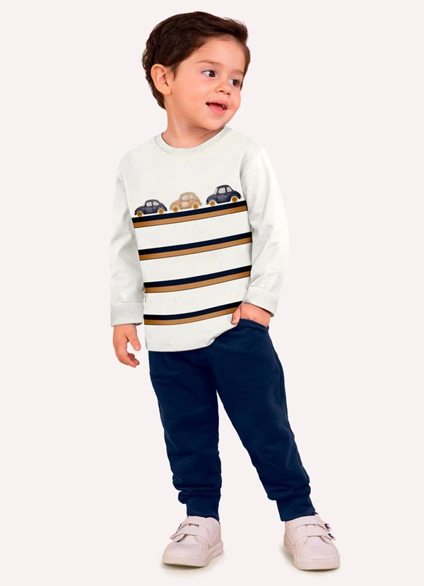 Milon - Conjunto Infantil Menino Carrinhos Bege
