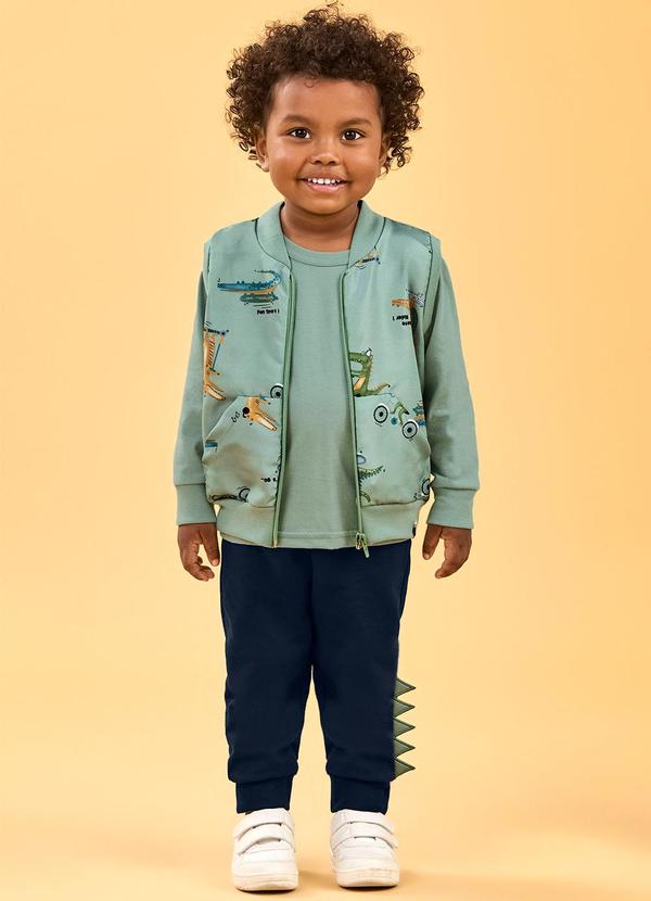 Elian - Conjunto Infantil Menino Colete Crocodilos Verde